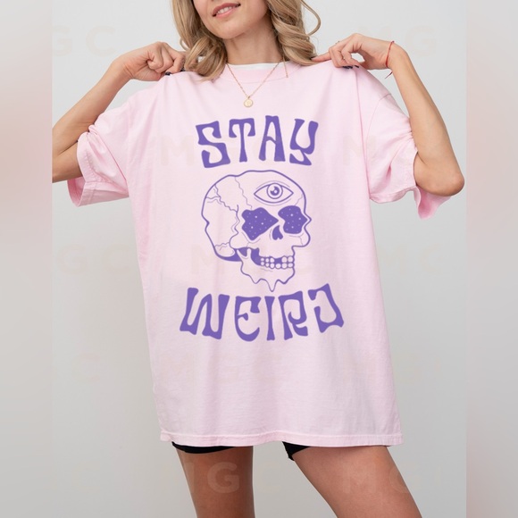 Comfort Colors Stay Weird Trippy Skull Graphic Tee Shirt - Picture 2 of 10